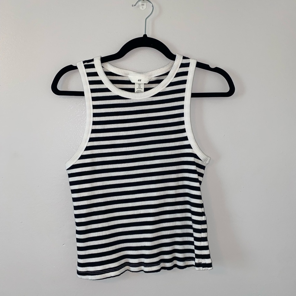 H&M Black and White Fitted Crop Tank Top